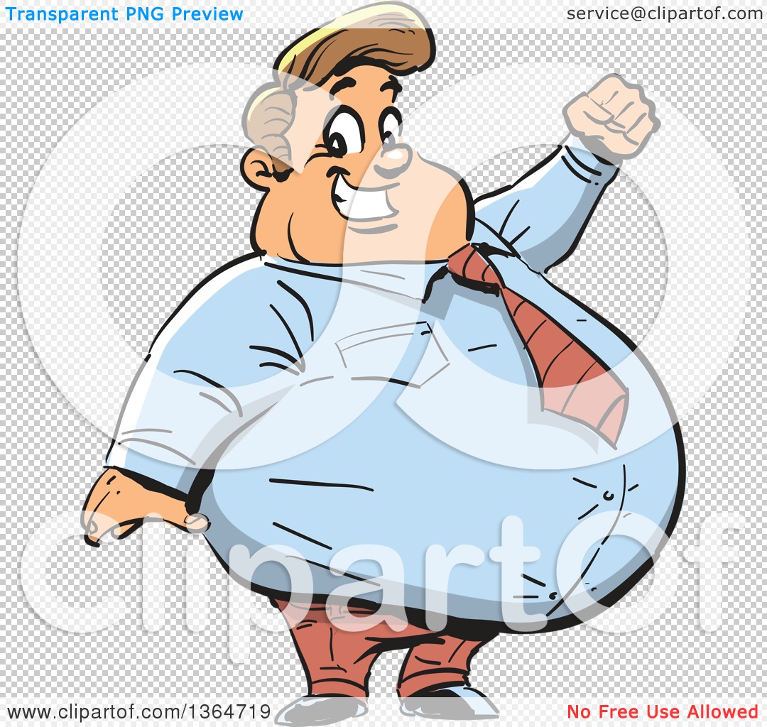 Clipart Of A Cartoon Happy Fat White Businessman Cheering - 
